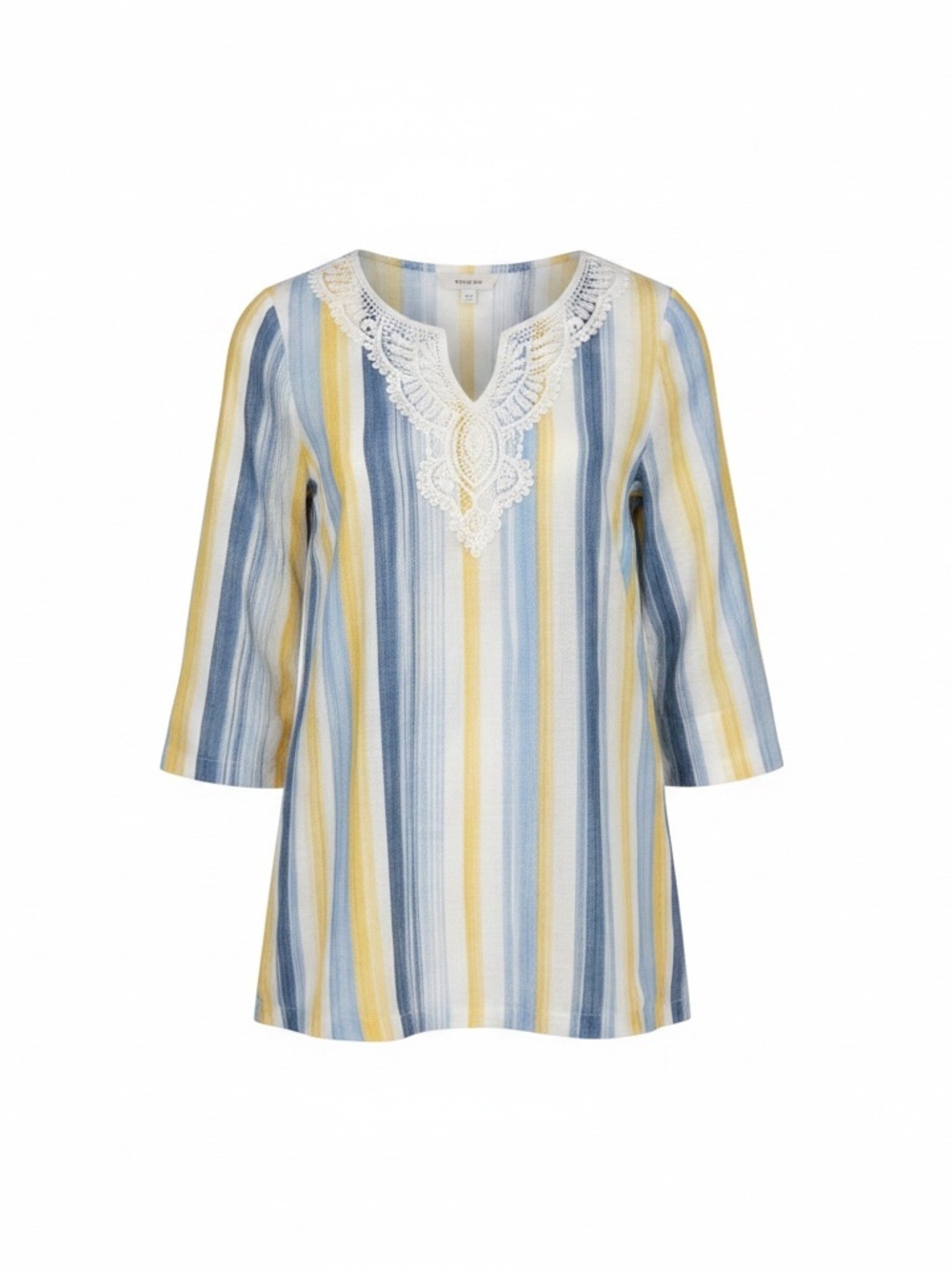 🌼 Alfred Dunner Striped Tunic Top | Size M | Lace Neckline | NWT